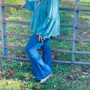 Risen High Rise Flare Leg Stretch Jeans